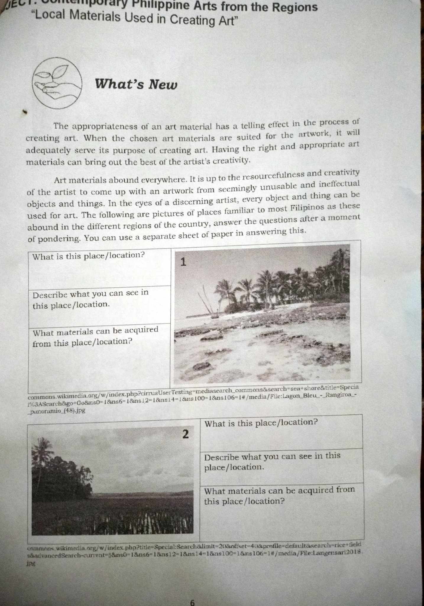 SOLVED Arts from the Regions "Local Materials Used in Creating Art