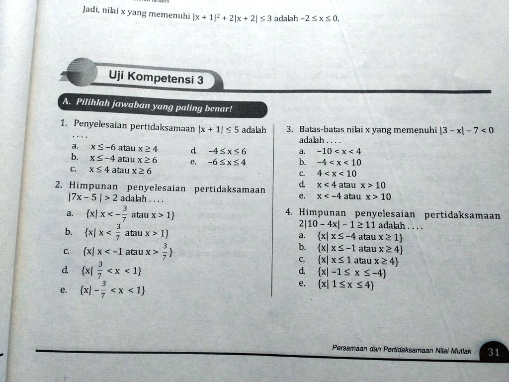 cara mengerjakan gimana nih kak jadi nili x yang memenuhi ix 12 2x 2 3 adalh 2 x 0 uji kompetensi 3 pilihlah jawaban yang paling benar penyelesaian pertidaksamaan x 1 5 adalah 3 batas batas  66902