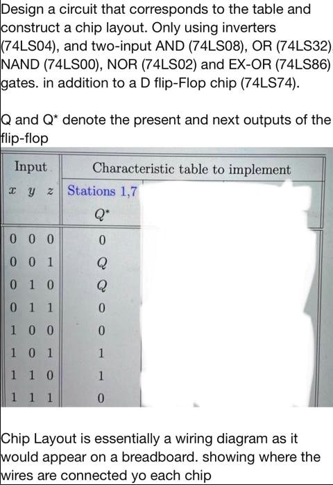 Please help with the chip layout/wiring diagram! Design a circuit that ...