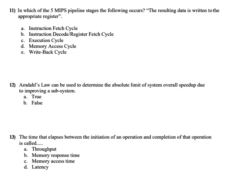 SOLVED Il) In which of the 5 MIPS pipeline stages the following occurs