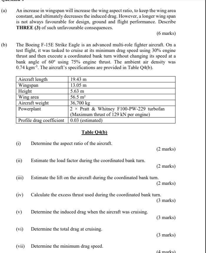 SOLVED (a) An increase in wingspan will increase the wing aspect ratio