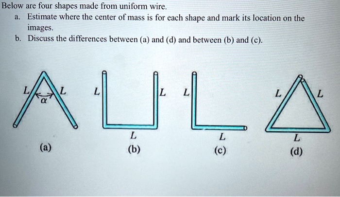 Uniform Shape Math SOLVED: Below are four shapes made from uniform wire Estimate where the ...