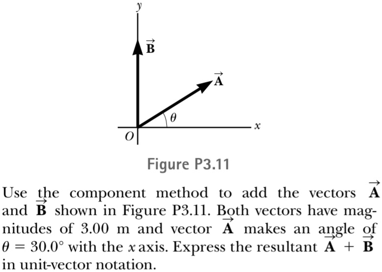 SOLVED: B Figure P3.11 Use the component method to add the vectors A ...