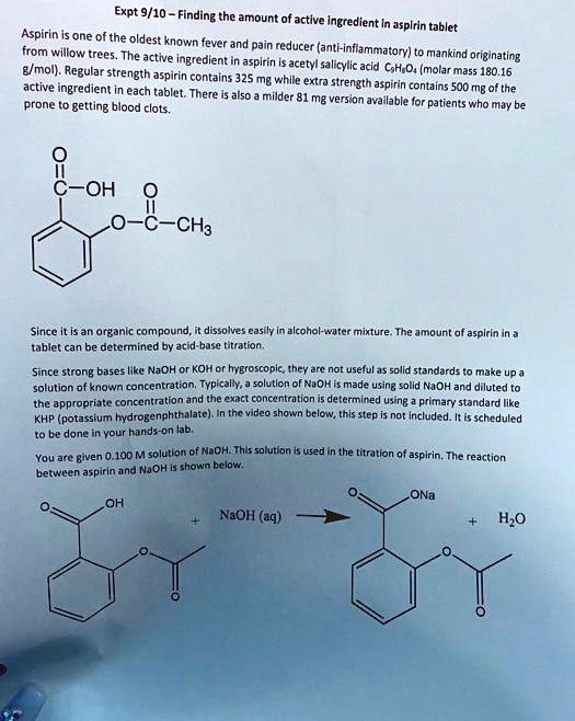 SOLVED Expt 9/10 Finding the amount of active Ingredient in an