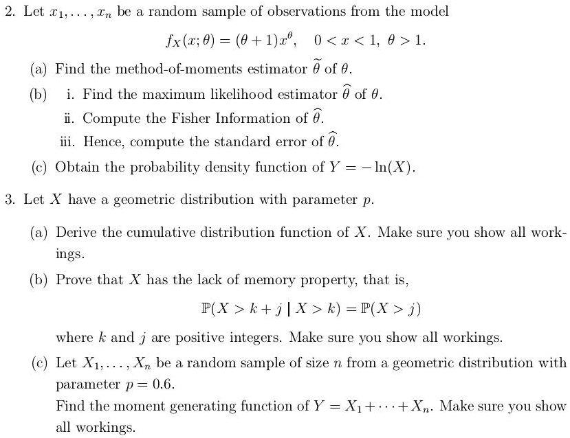 Solved Let A 1 N Be A Random Sample Of Observations From The Model Fx Z 0 0 1 Z 0 X 1 0 1 Find The Method Of Moments Estimator 0