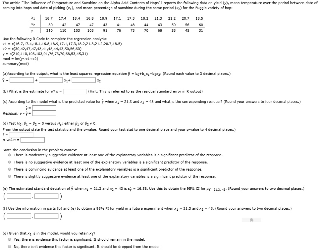 SOLVEDThe article The Influence of Temperature and Sunshine on the