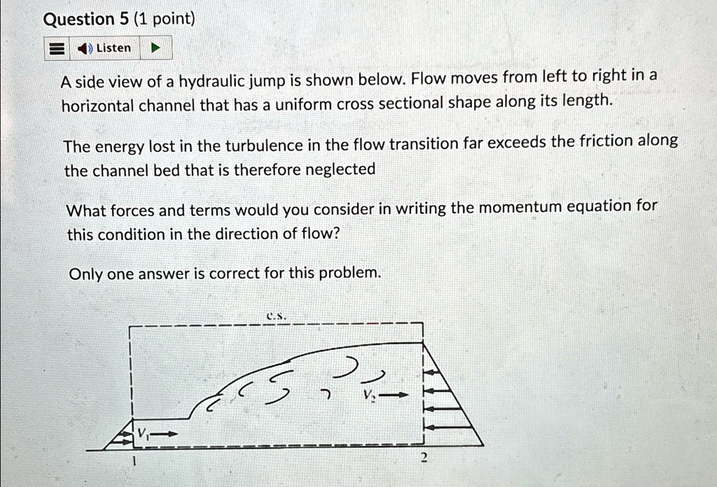 SOLVED Question 5 (1 point) A side view of a hydraulic jump is shown