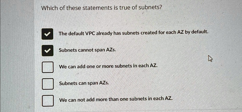 SOLVED: Which of these statements is true of subnets? The default VPC
