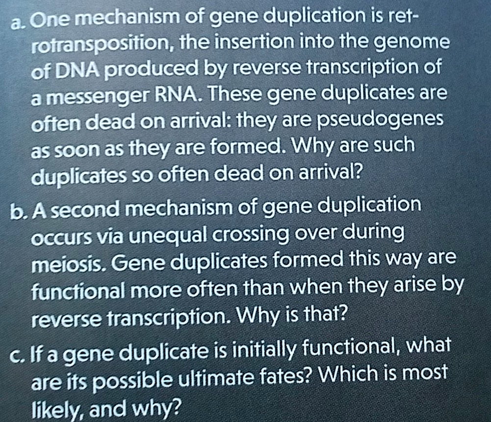 SOLVED a. One mechanism of gene duplication is ret rotransposition
