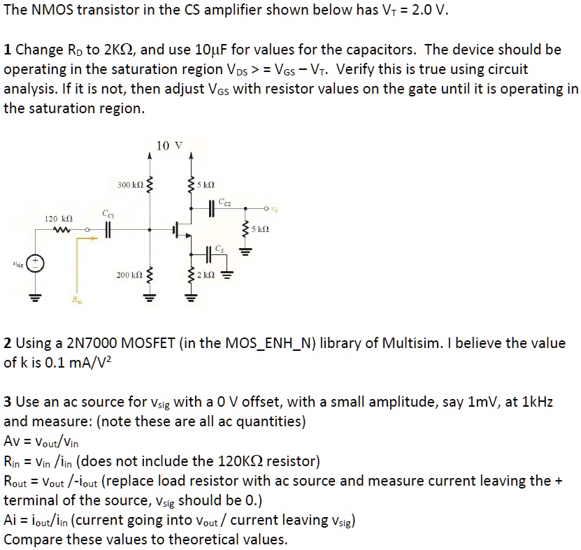 SOLVED The NMOS transistor in the CS amplifier shown below has V = 2.0