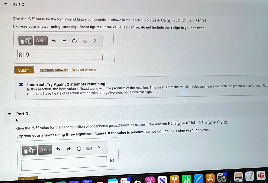 Part C Give the ΔH value for the formation of binary compounds as shown ...