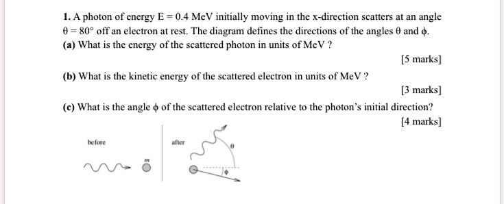 SOLVED: 1.A photon of energy E = 0.4 MeV initially moving in the X ...