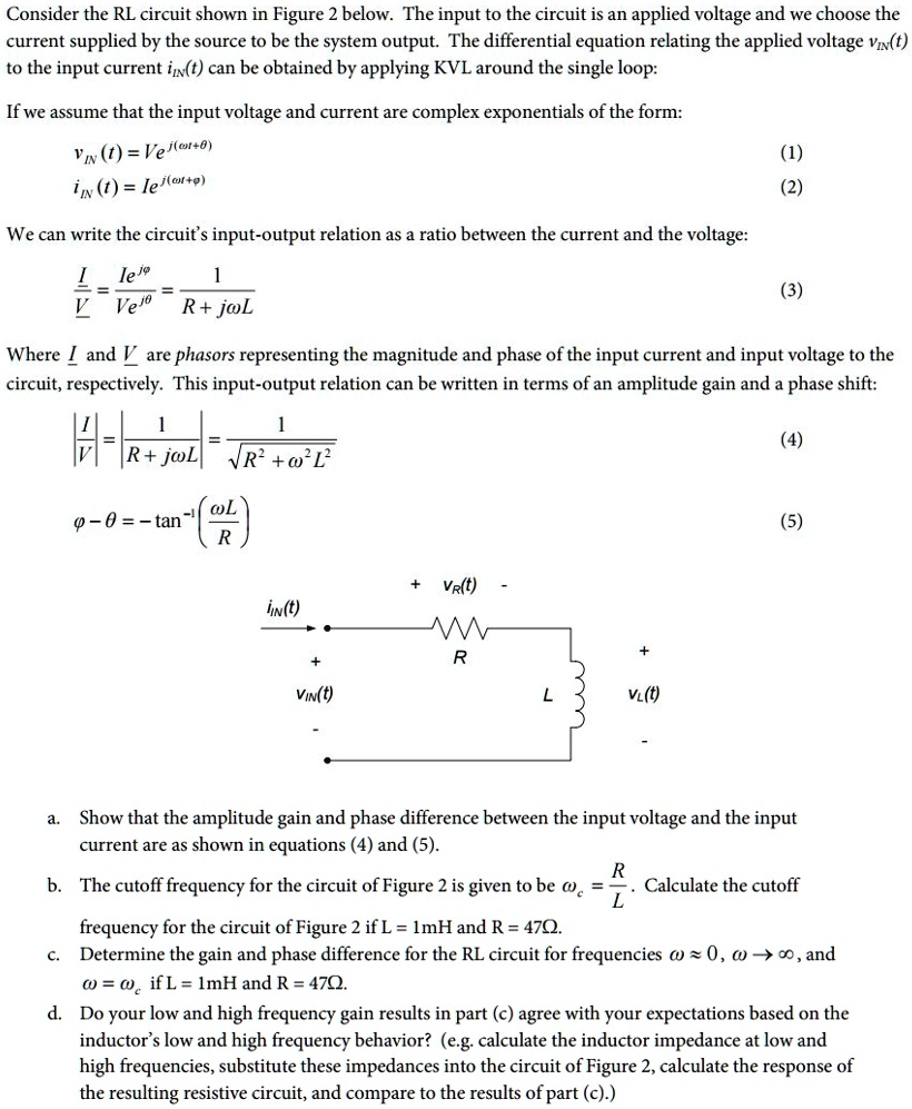 consider the rl circuit shown in figure 2 below the input to the ...