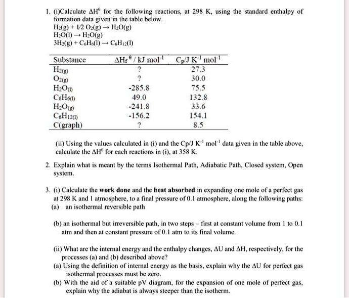 1. (i) Calculate ΔH for the following reactions, at 298 K, using the ...