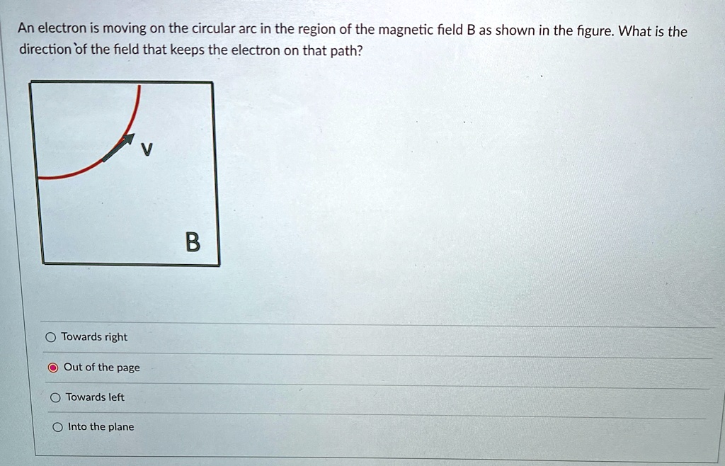 An electron is moving on the circular arc in the region of the magnetic ...