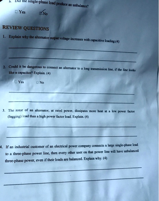 SOLVED phase load produce an unbalance? No Lees REVIEW QUESTIONS 1