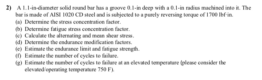 2 a 11 in diameter solid round bar has a groove 01 in deep with a 01 in ...