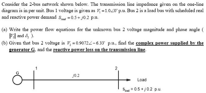 SOLVED: Consider The 2-bus Network Shown Below. The Transmission Line ...