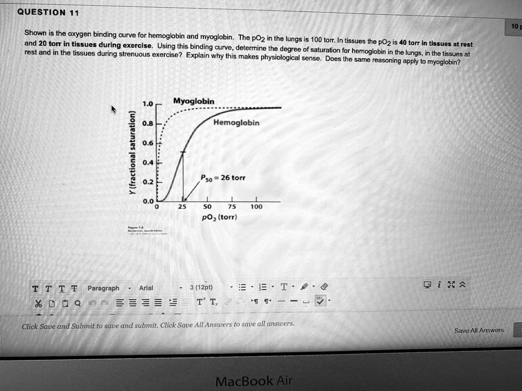 question 11 710 f shown is the oxygen binding curve for hemoglbin and ...