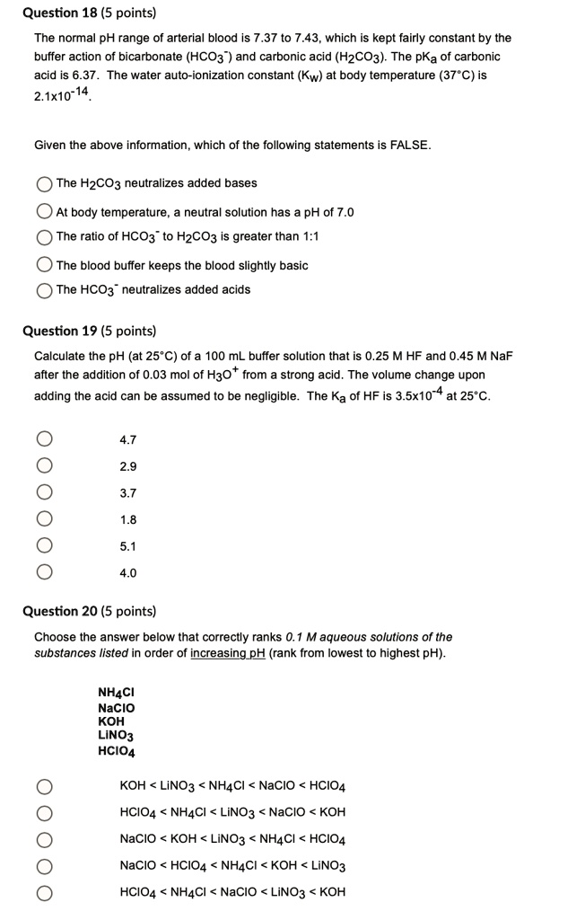 Solved: Question 18 (5 Points) The Normal Ph Range Of Arterial Blood Is 