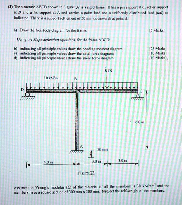 Section Abcd (2) The structure ABCD shown in Figure Q2 is a rigid frame....