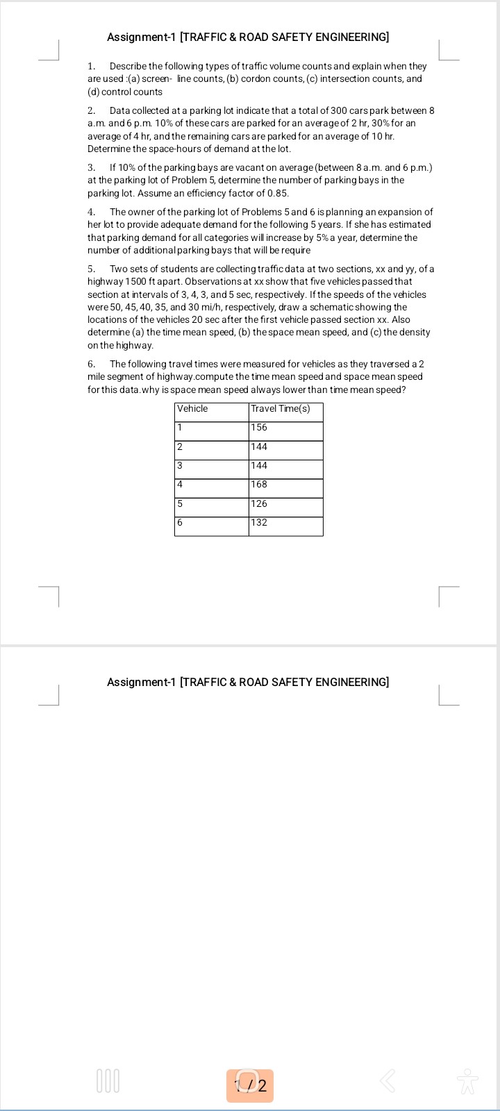 Assignment-1 [TRAFFIC & ROAD SAFETY ENGINEERING] 1. Describe the ...