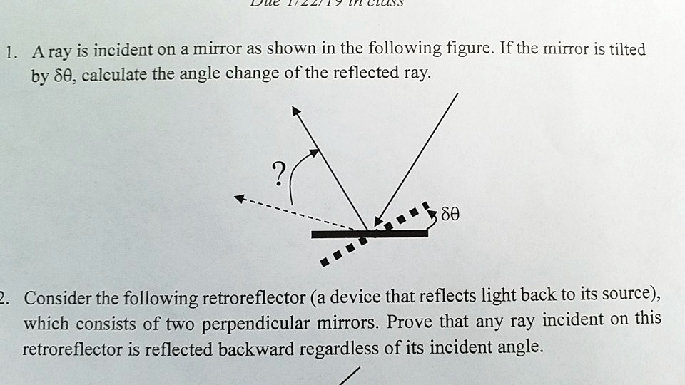1. A ray is incident on a mirror as shown in the following figure. If ...