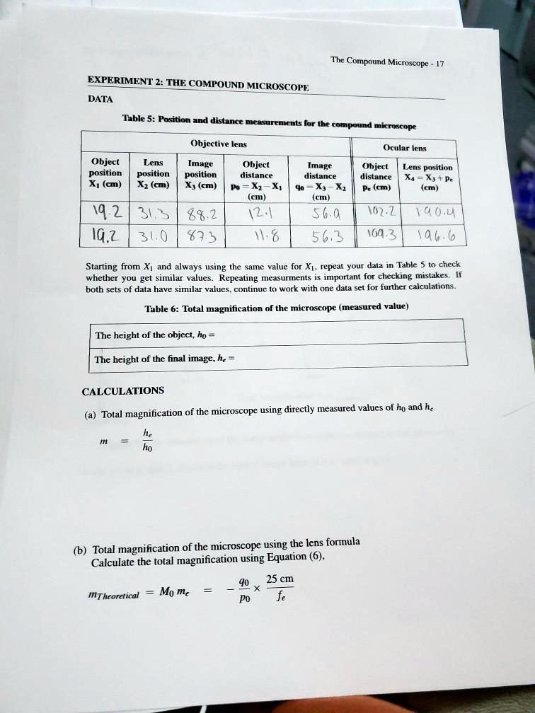 SOLVED The Compound Microscope 17 EXPERIMENT2THE COMPOUND MICROSCOPE