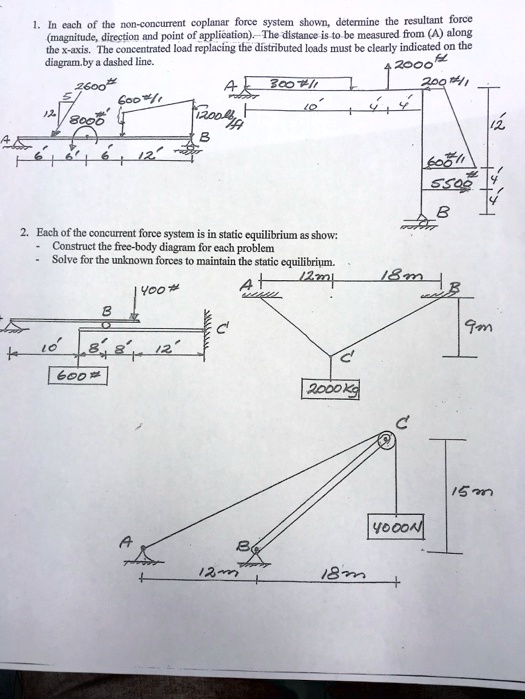 1. In each of the non-concurrent coplanar force system shown, determine ...