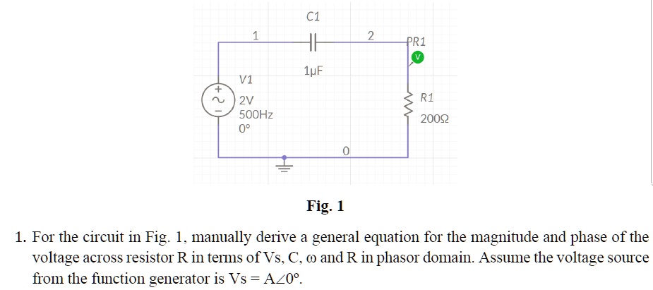 SOLVED: Part 1 (50): AC circuit analysis Fig. 11. For the circuit in ...