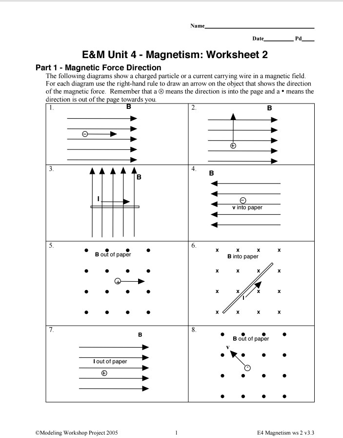 SOLVED: Namc E M Unit 4 Magnetism: Worksheet 2 Part 1 Magnetic Force