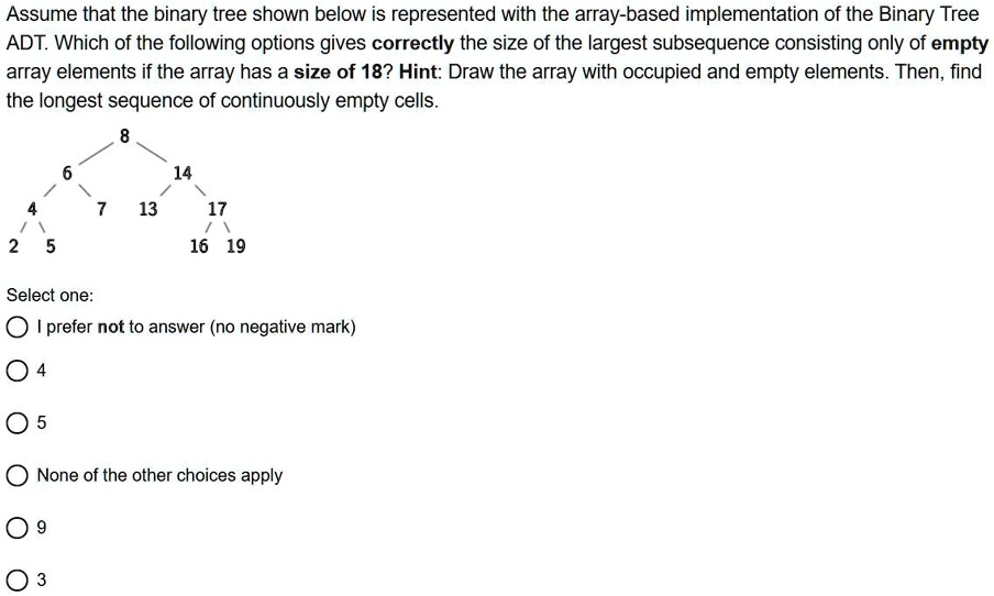 SOLVED: Assume that the binary tree shown below is represented with the ...