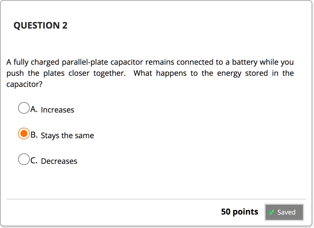 SOLVED QUESTION 2 fully charged parallelplate capacitor remains