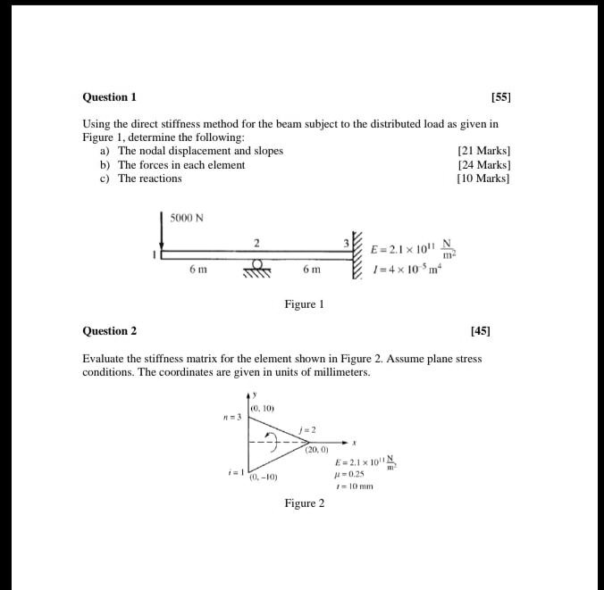 SOLVED: Question 1 [55] Using the direct stiffness method for the beam ...