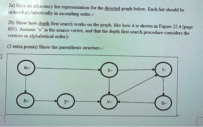 2a. Give an adjacency list representation for the directed graph below ...