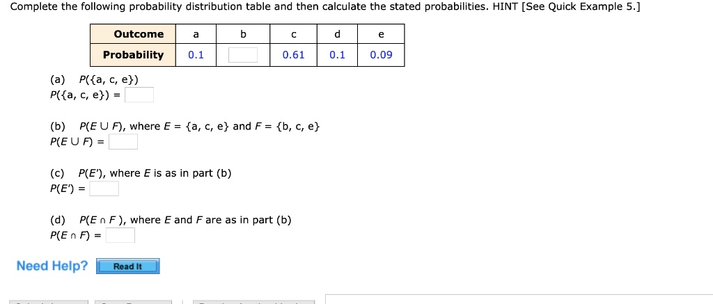 SOLVED: Complete The Following Probability Distribution Table And Then ...