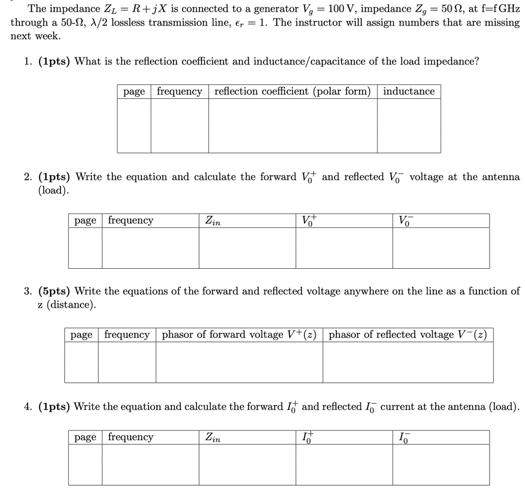 The impedance ZL = R + jX is connected to a generator Vg = 100 V ...