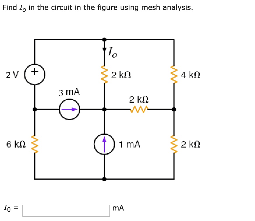 SOLVED: Find Io in the circuit in the figure using mesh analysis. Find ...