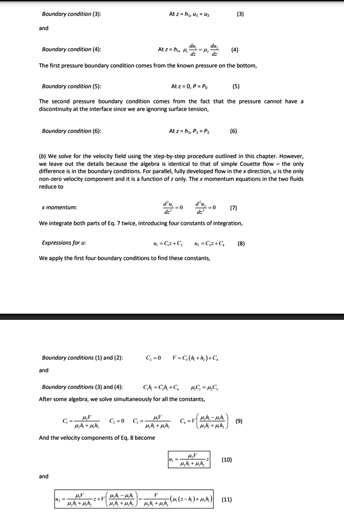 class fluid mechanics i just dont understand how theyre applying the fourth and third boundary conditions to the velocity relationships i get the first substitution for equations 8 then im l 99277