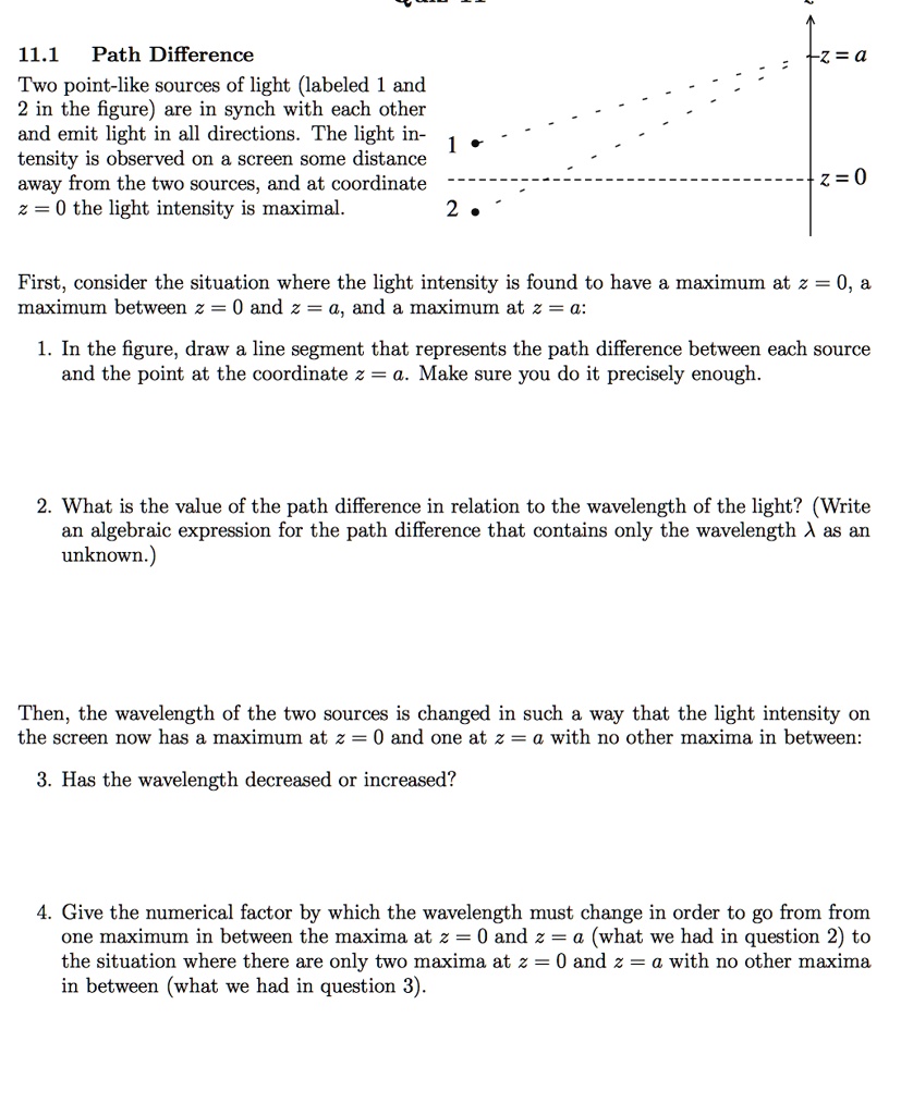 111 path difference two point like sources of light labeled 1 and 2 in ...