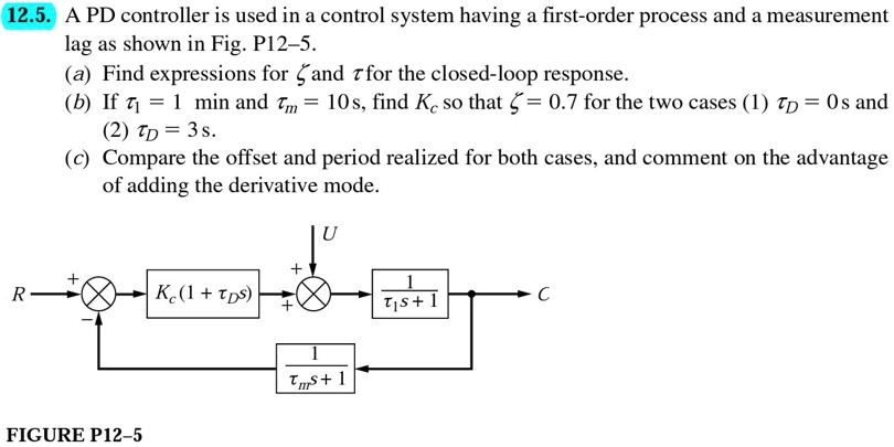 SOLVED: 12.5.A PD controller is used in a control system having a first ...
