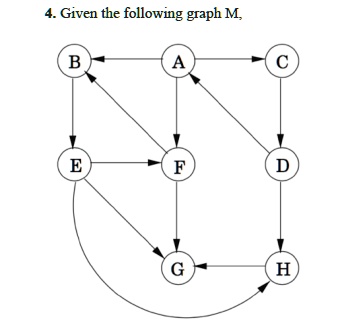 4. Given the following graph M,
B
A
C
E
F
D
G
H