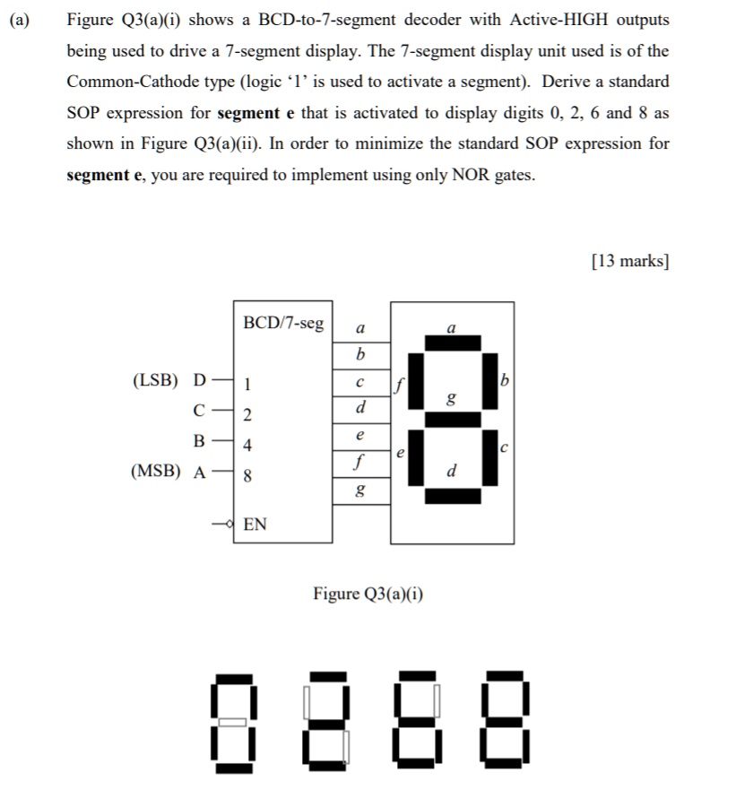 SOLVED: (a) Figure Q3(a)(i shows a BCD-to-7-segment decoder with Active ...