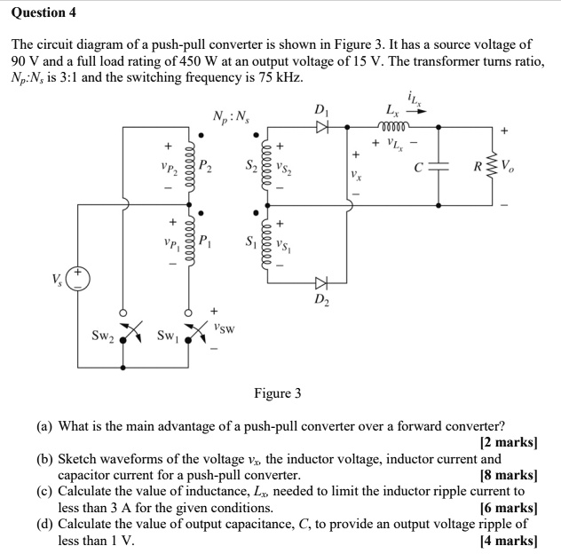 SOLVED Question 4 The circuit diagram of a pushpull converter is