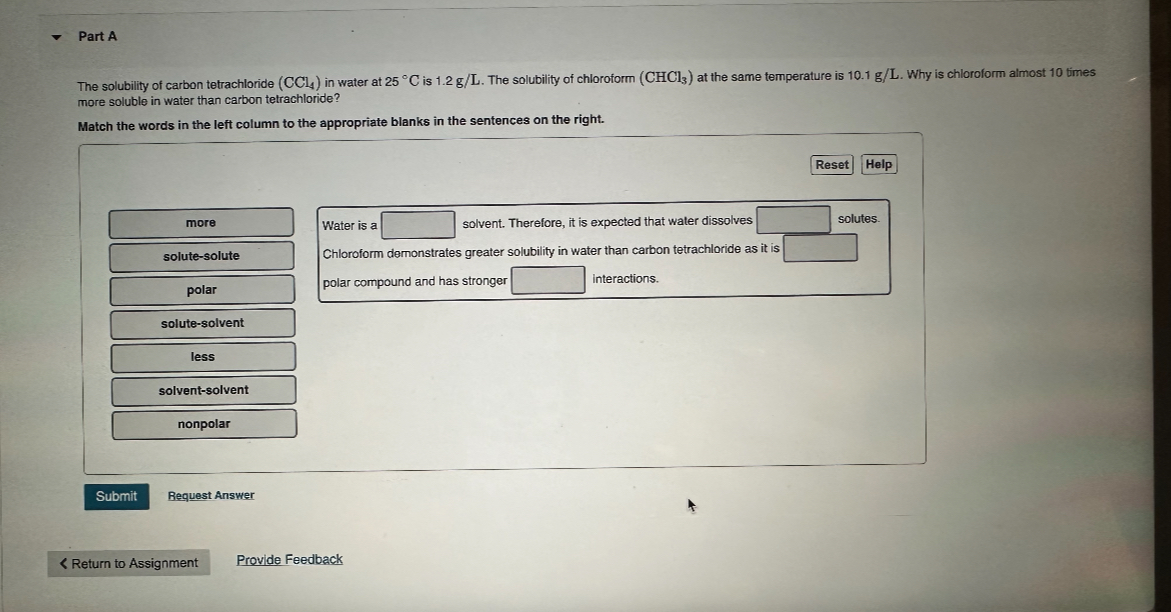 SOLVED Part A The solubility of carbon tetrachloride (CCl4) in water