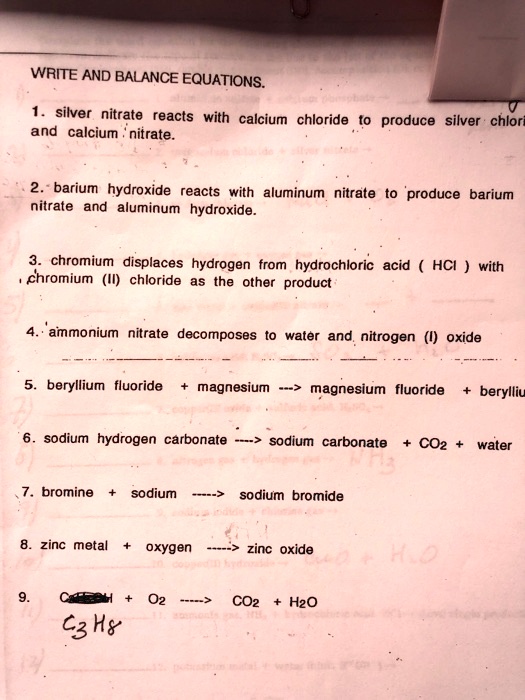 SOLVED WRITE AND BALANCE EQUATIONS. silver nitrate reacts with