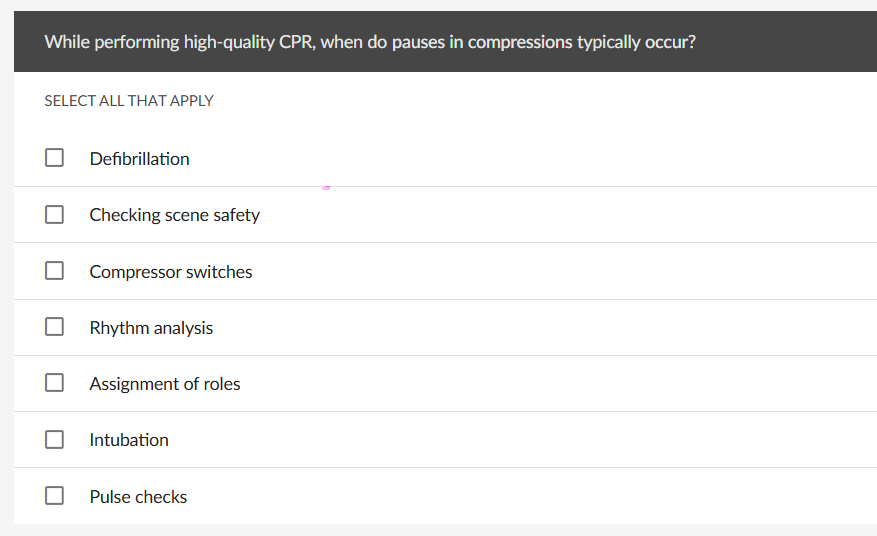 While performing highquality CPR, when do pauses in compressions