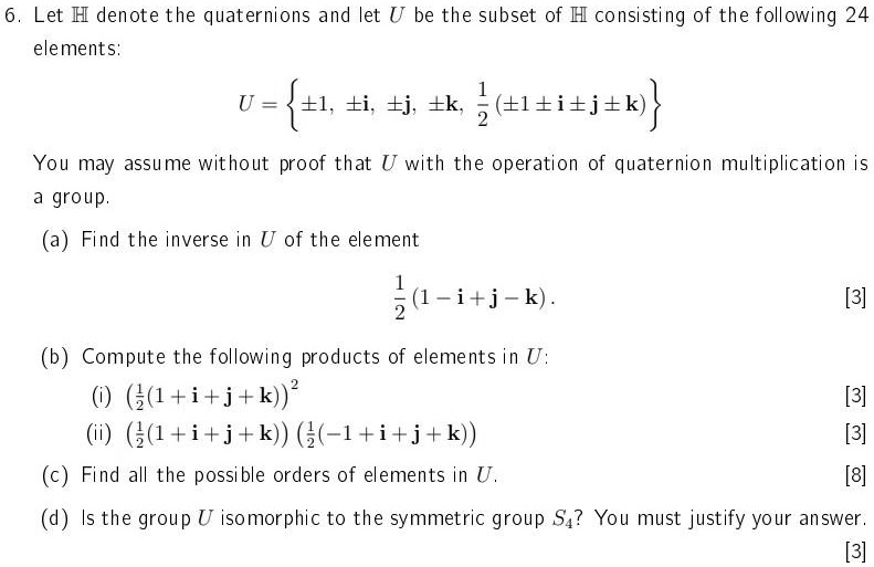 let h denote the quaternions and let u be the subset of h consisting of ...