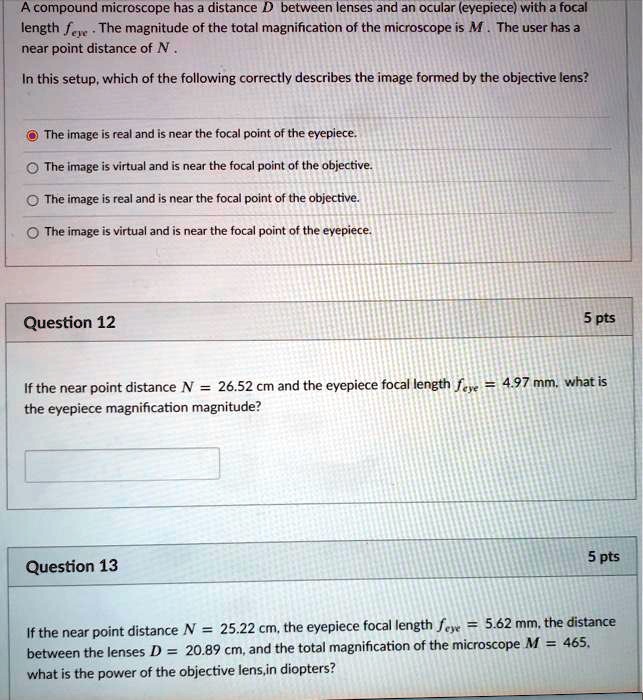 SOLVEDA compound microscope has distance D between lenses and an