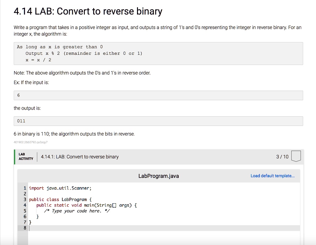 4.14 LAB: Convert to reverse binary Write a program that takes in a ...